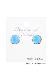 Sterling Silver Round Ear Studs With Synthetic Opal - SS