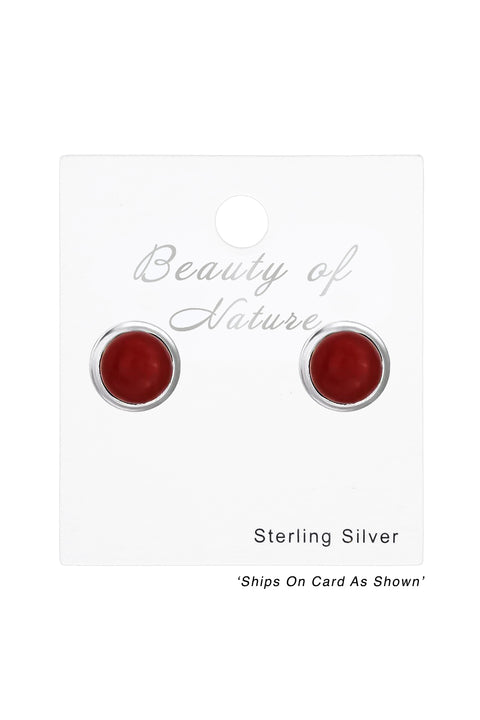 Sterling Silver Round Ear Studs With Semi Precious - SS