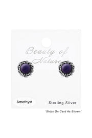 Sterling Silver Flower Ear Studs With Semi Precious - SS