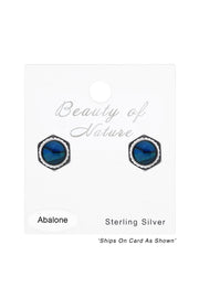 Sterling Silver Hexagonal Ear Studs & Imitation Stone - SS
