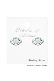 Sterling Silver Evil Eye Ear Studs With Synthetic Opal - SS