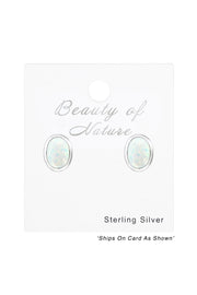 Sterling Silver Oval Ear Studs With Synthetic Opal - SS