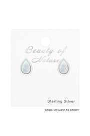 Sterling Silver Pear Ear Studs With Synthetic Opal - SS