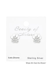 Sterling Silver Paw Print Ear Studs With Cubic Zirconia - SS