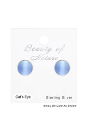 Sterling Silver Round Ear Studs With Cat Eye - SS