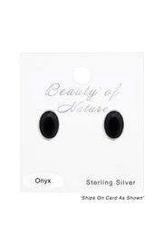 Sterling Silver Oval Ear Studs With Semi Precious - SS