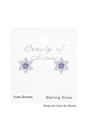 Sterling Silver Flower Ear Studs With Cubic Zirconia - SS