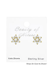 Sterling Silver Flower Ear Studs With Cubic Zirconia - VM