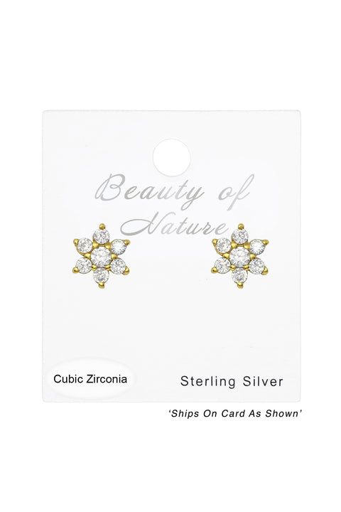 Sterling Silver Flower Ear Studs With Cubic Zirconia - VM