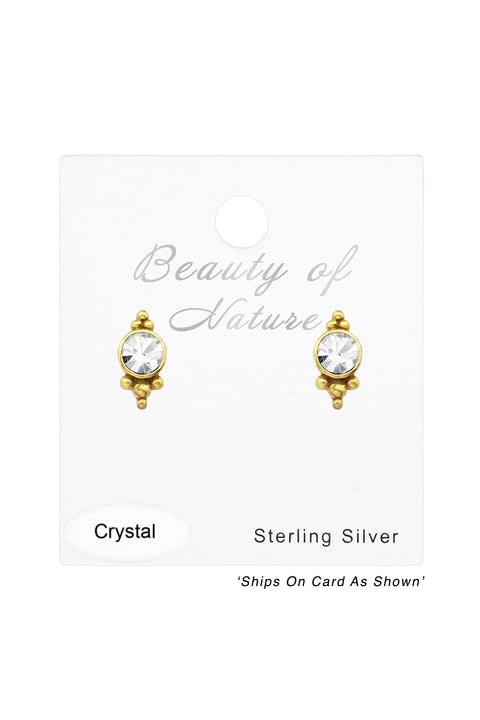 Sterling Silver Antique Ear Studs With Crystal - VM