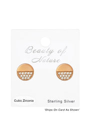 Sterling Silver Round Ear Studs With Cubic Zirconia - RG