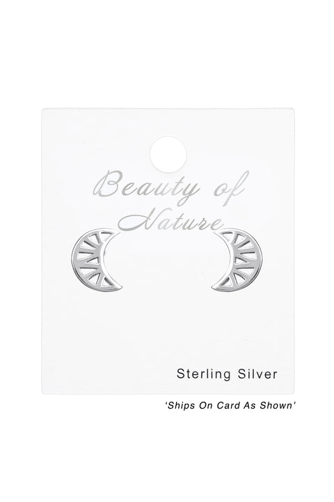 Sterling Silver Geometric Moon Ear Studs - SS