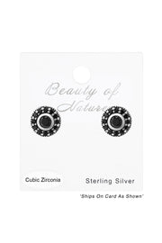 Sterling Silver Round Ear Studs With Cubic Zirconia - SS