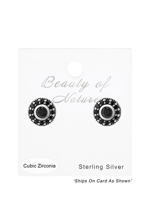 Sterling Silver Round Ear Studs With Cubic Zirconia - SS