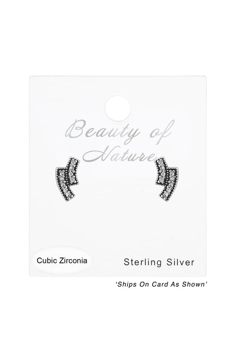 Sterling Silver Bars Ear Studs With Cubic Zirconia - SS