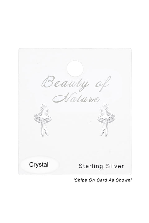Sterling Silver Ballet Dancer Ear Studs With Crystal - SS