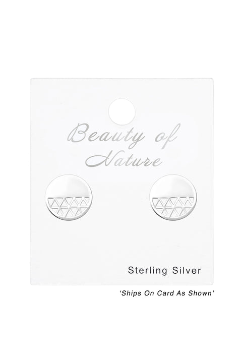 Sterling Silver Laser Cut Round Ear Studs - SS