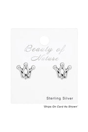 Sterling Silver Crown Ear Studs - SS