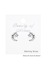 Sterling Silver Moon and Star Ear Studs - SS