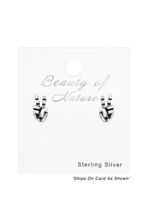 Sterling Silver V Sign Ear Studs - SS