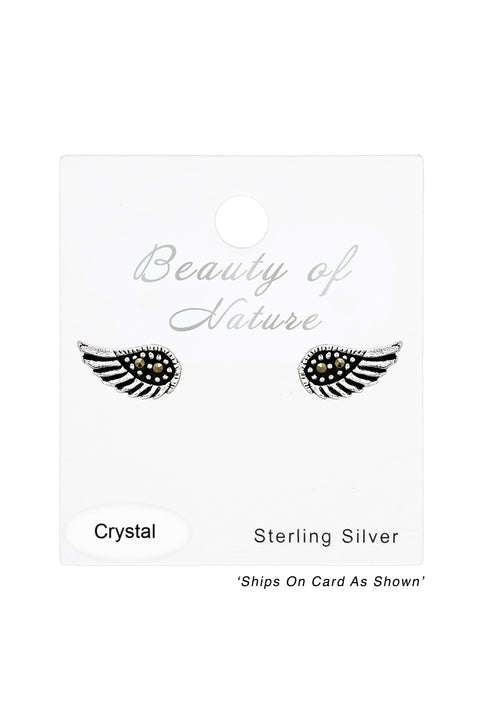 Sterling Silver Wing Ear Studs With Crystal - SS