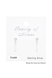 Sterling Silver Hanging Bar Ear Studs With Crystal - SS