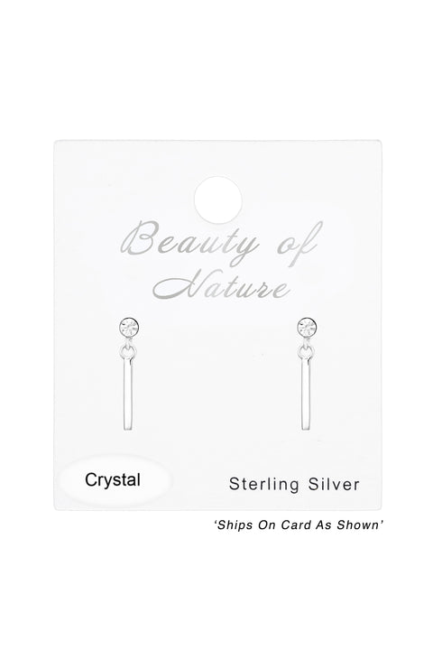 Sterling Silver Hanging Bar Ear Studs With Crystal - SS