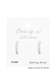 Sterling Silver Half Hoops Ear Studs With Crystal - SS