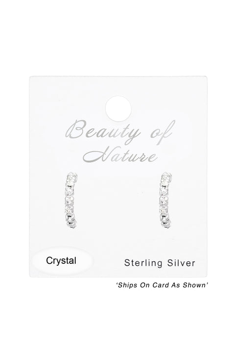 Sterling Silver Half Hoops Ear Studs With Crystal - SS