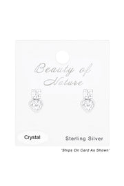 Sterling Silver Heart Ear Studs With CZ and Crystal - SS