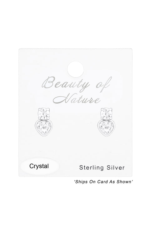 Sterling Silver Heart Ear Studs With CZ and Crystal - SS