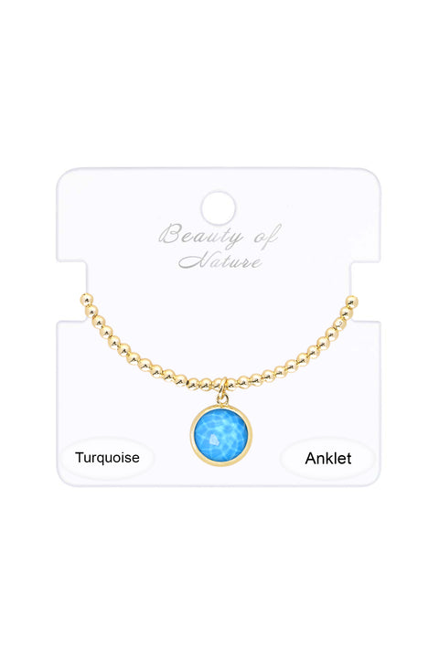 Turquoise Charm Beaded Anklet - GF