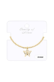 Butterfly Charm Beaded Anklet - GF
