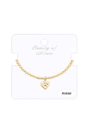 Paw Print Charm Beaded Anklet - GF