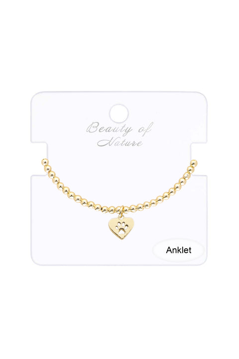 Paw Print Charm Beaded Anklet - GF