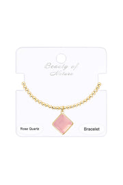 Rose Quartz Beaded Charm Bracelet - GF
