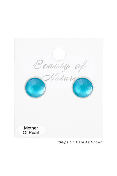 Blue Mother Of Pearl Post Earrings - SF