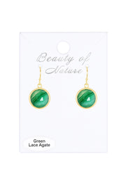 Green Lace Agate Fancy Cut Round Earrings - GF