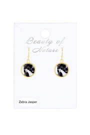 Zebra Jasper Fancy Cut Round Earrings - GF