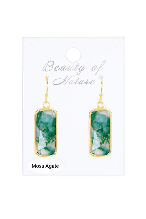 Moss Agate Rectangle Earrings - GF