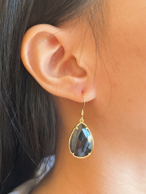 Black Sardonyx Pear Cut Earrings - GF