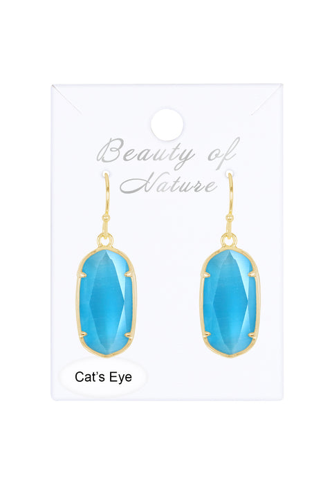 Blue Cat's Eye Drop Earrings - GF