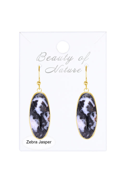 Zebra Jasper Oval Drop Earrings - GF