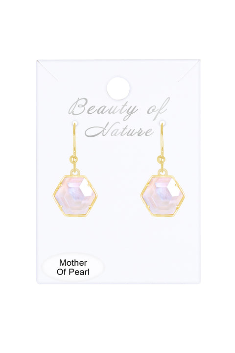 Mother Of Pearl Hexagon Drop Earrings - GF