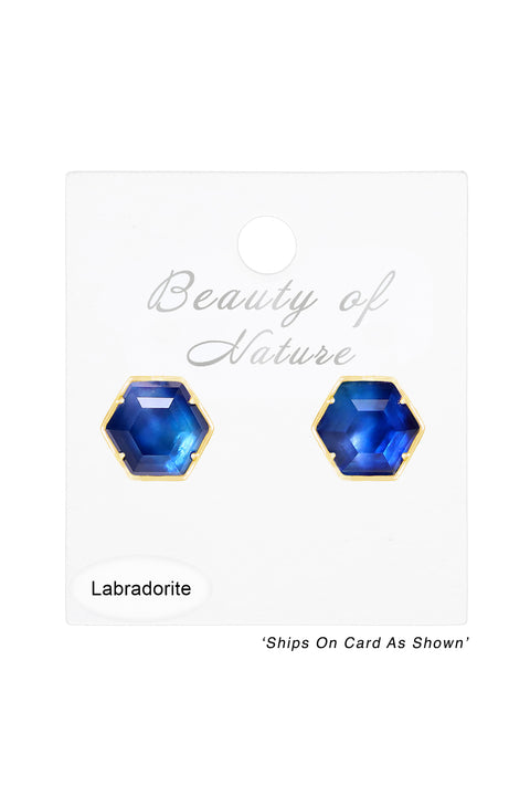Labradorite Doublet Hexagon Post Earrings - GF