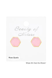 Rose Quartz Hexagon Post Earrings - GF