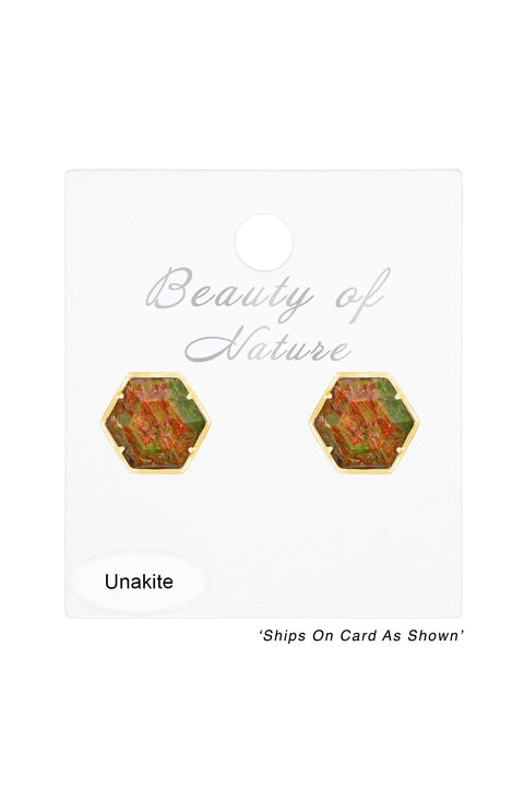 Unakite Hexagon Post Earrings - GF