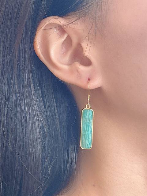 Amazonite Rectangle Drop Earrings - GF