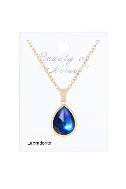 Labradorite Doublet Teardrop Pendant Necklace - GF