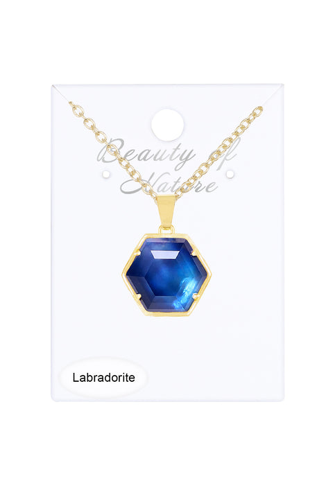 Labradorite Doublet Hexagon Pendant Necklace - GF